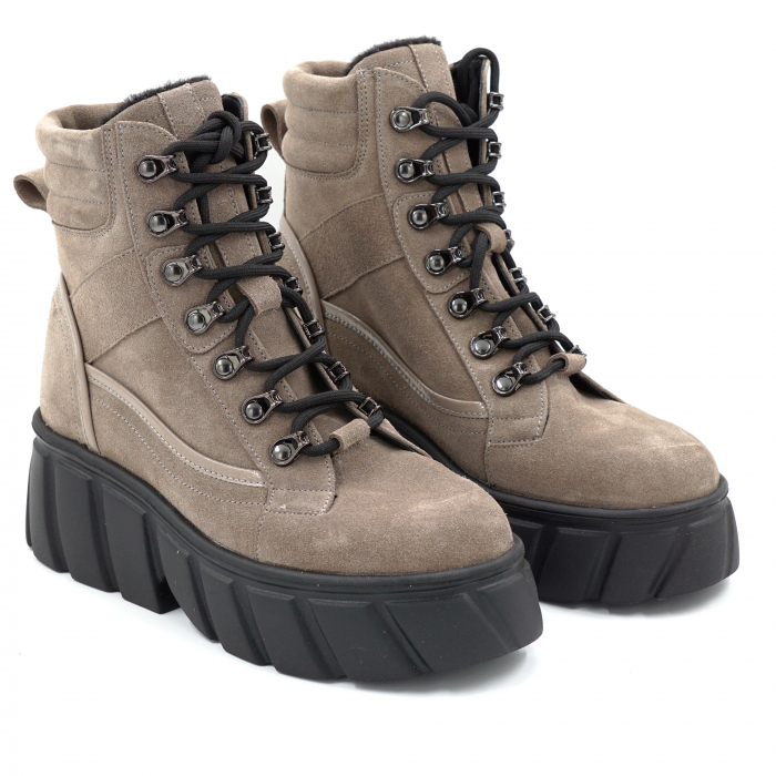 Ghete dama din piele naturala intoarsa grej cu varf rotund si talpa de 5 cm 71121-25 [3]