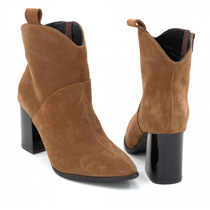 Ghete dama din piele naturala intoarsa maro  cu varf ascutit stiletto si toc mediu gros de 8 cm 70321-3-25 [5]