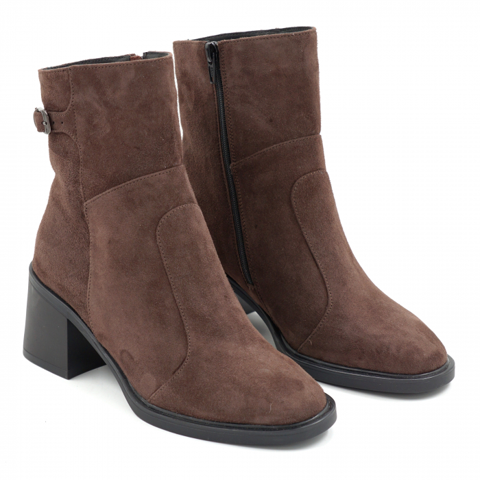 Ghete dama din piele naturala intoarsa maro cu varf rotund si toc mic gros de 6 cm 71525-25 [3]