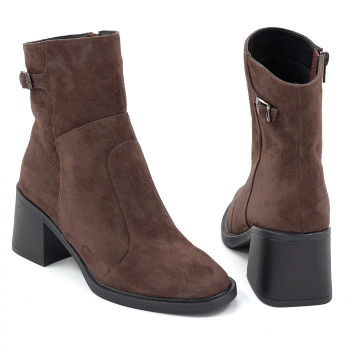 Ghete dama din piele naturala intoarsa maro cu varf rotund si toc mic gros de 6 cm 71525-25 [5]