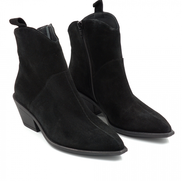 Ghete dama tip ciocate din piele naturala intoarsa neagra cu varf ascutit si toc de 4 cm 70321-25 [3]