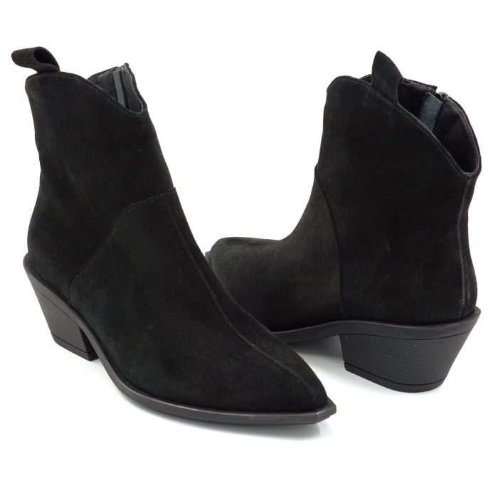Ghete dama tip ciocate din piele naturala intoarsa neagra cu varf ascutit si toc de 4 cm 70321-25 [4]