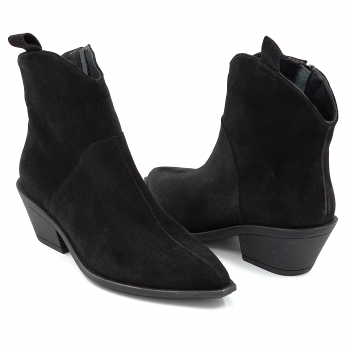 Ghete dama tip ciocate din piele naturala intoarsa neagra cu varf ascutit si toc de 4 cm 70321-25 [4]