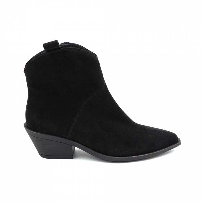 Ghete dama tip ciocate din piele naturala intoarsa neagra cu varf ascutit si toc de 4 cm 70321-25 [1]