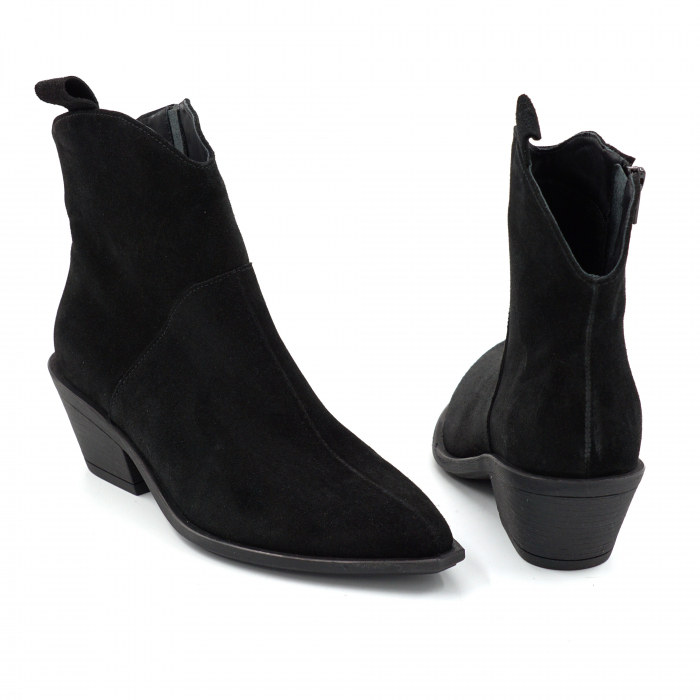 Ghete dama tip ciocate din piele naturala intoarsa neagra cu varf ascutit si toc de 4 cm 70321-25 [5]