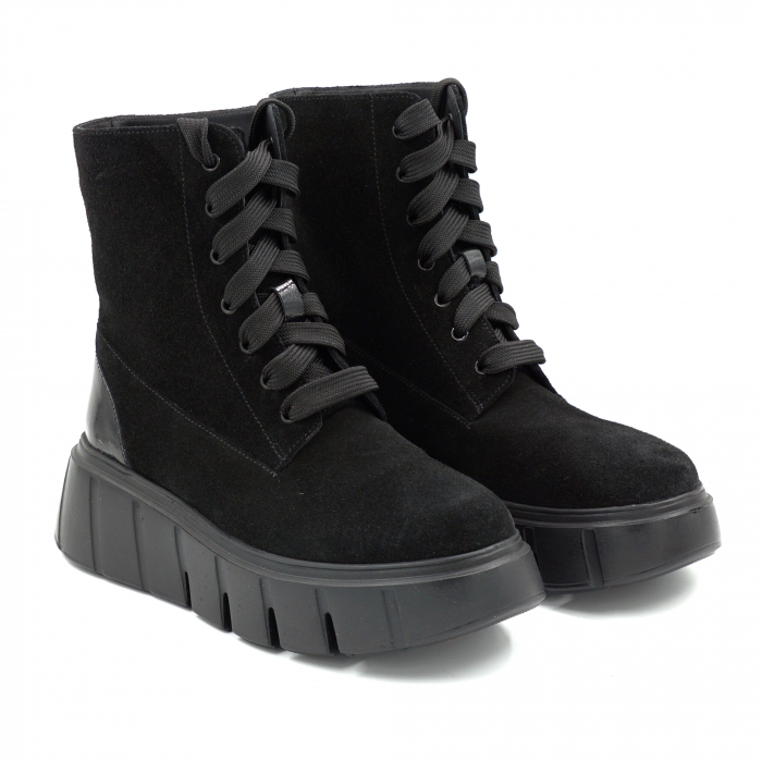 Ghete dama din piele naturala intoarsa neagra cu varf rotund si talpa de 6 cm 73221-2-25 [3]