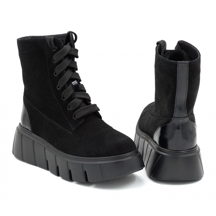 Ghete dama din piele naturala intoarsa neagra cu varf rotund si talpa de 6 cm 73221-2-25 [5]