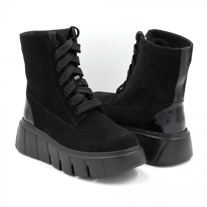 Ghete dama din piele naturala intoarsa neagra cu varf rotund si talpa de 6 cm 73221-2-25 [4]