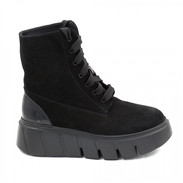 Ghete dama din piele naturala intoarsa neagra cu varf rotund si talpa de 6 cm 73221-2-25 [1]