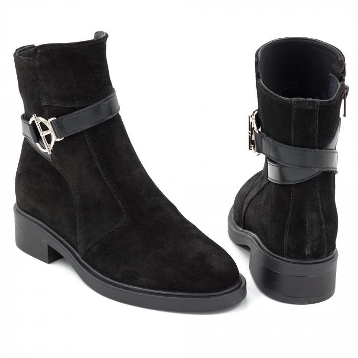 Ghete dama din piele naturala intoarsa neagra cu varf rotund si talpa de 3 cm 71225-25 [5]