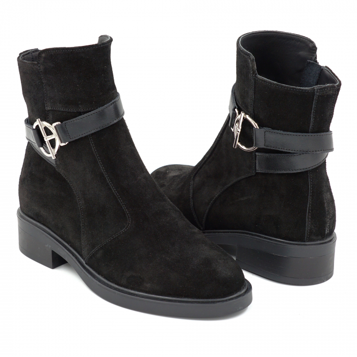 Ghete dama din piele naturala intoarsa neagra cu varf rotund si talpa de 3 cm 71225-25 [4]