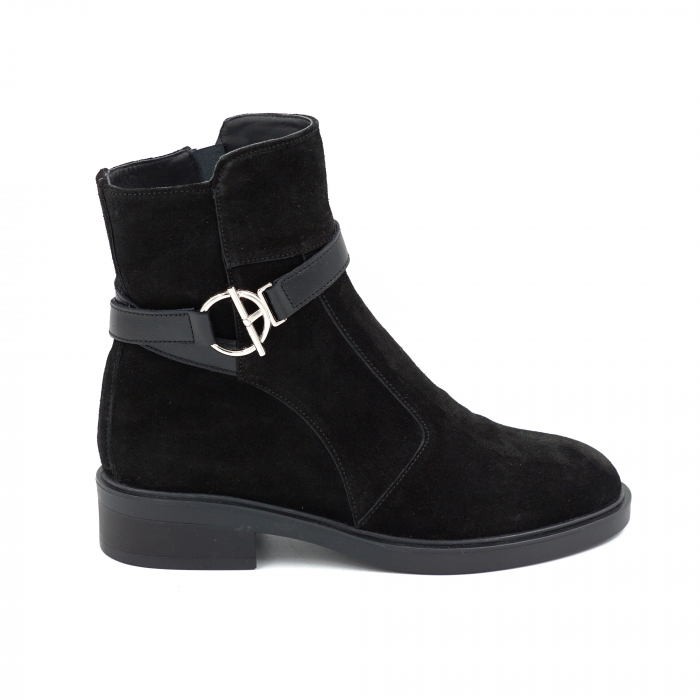 Ghete dama din piele naturala intoarsa neagra cu varf rotund si talpa de 3 cm 71225-25 [1]