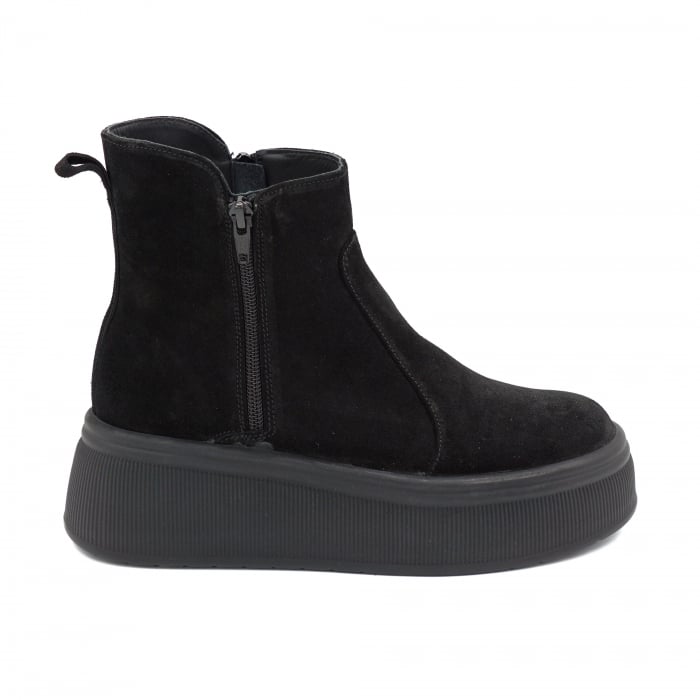 Ghete dama din piele naturala intoarsa neagra cu varf rotund si talpa de 5 cm 78121-25 [1]