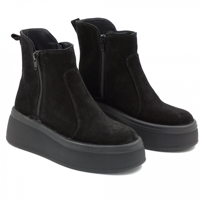 Ghete dama din piele naturala intoarsa neagra cu varf rotund si talpa de 5 cm 78121-25 [3]