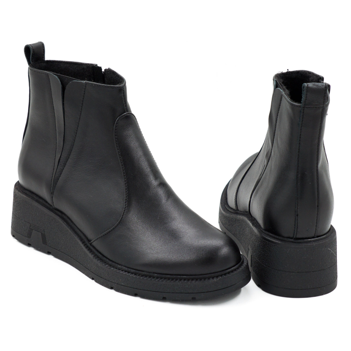 Ghete dama din piele naturala neagra cu varf rotund si talpa de 3 cm 73017-26 [5]