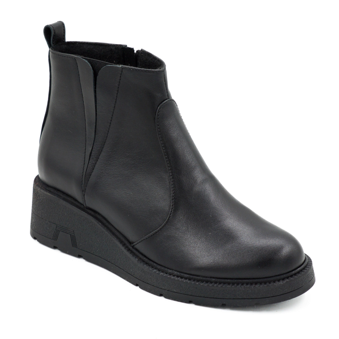 Ghete dama din piele naturala neagra cu varf rotund si talpa de 3 cm 73017-26 [2]