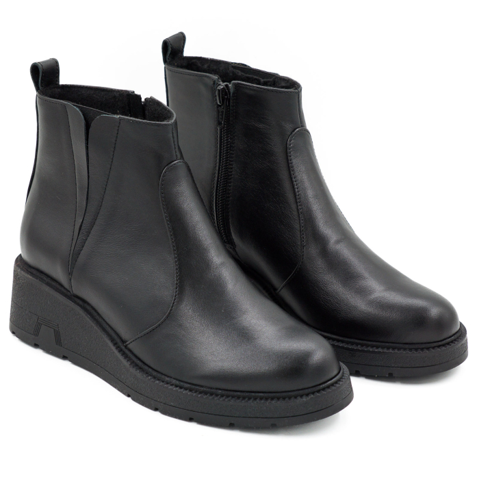 Ghete dama din piele naturala neagra cu varf rotund si talpa de 3 cm 73017-26 [3]