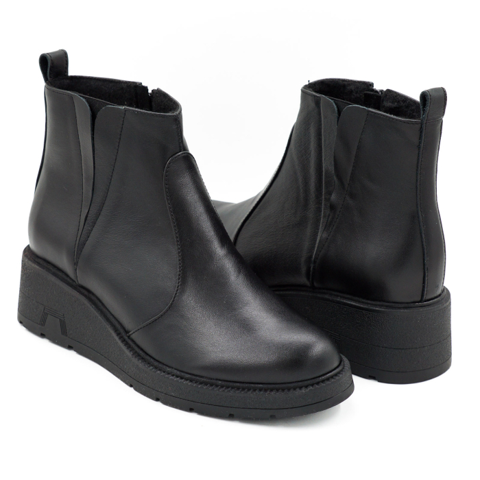 Ghete dama din piele naturala neagra cu varf rotund si talpa de 3 cm 73017-26 [4]