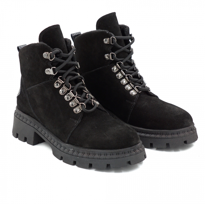 Ghete dama din piele naturala intoarsa neagra cu varf rotund si talpa de 4 cm 73119-25 [3]