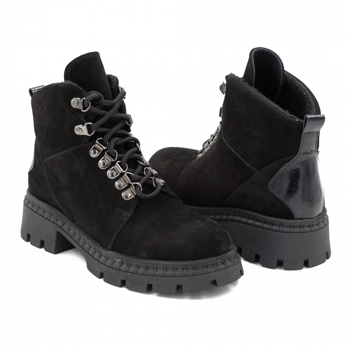 Ghete dama din piele naturala intoarsa neagra cu varf rotund si talpa de 4 cm 73119-25 [4]