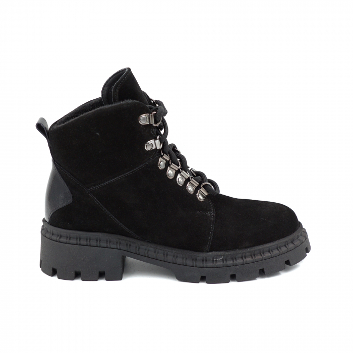 Ghete dama din piele naturala intoarsa neagra cu varf rotund si talpa de 4 cm 73119-25 [1]