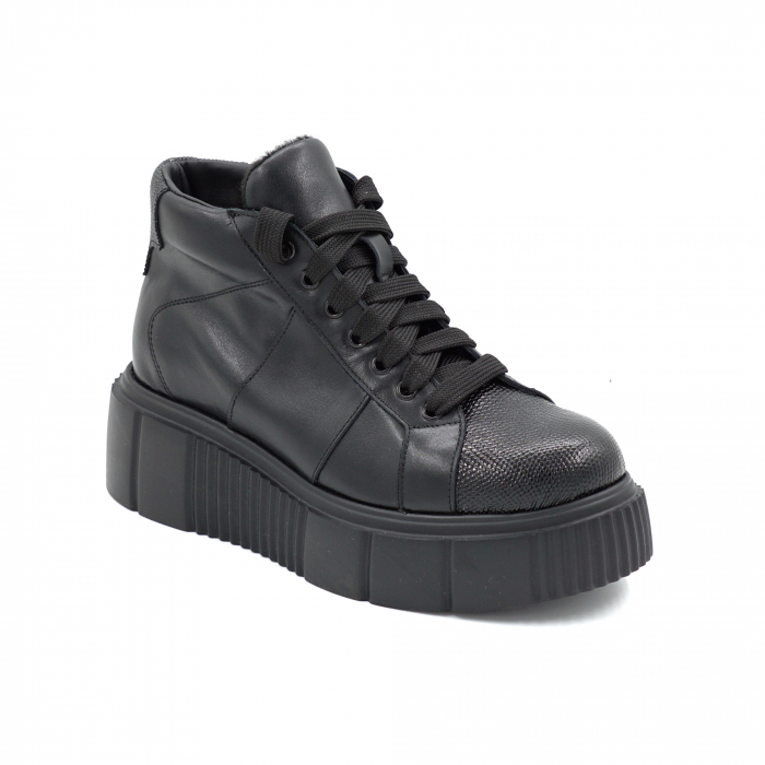 Ghete dama din piele naturala neagra cu varf rotund si talpa de 5 cm 70421-1-25 [2]