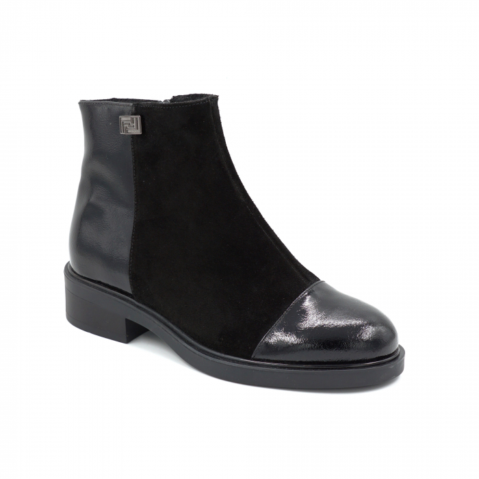 Ghete dama din piele naturala lacuita si intoarsa neagra cu varf rotund si talpa de 3 cm 79619-25 [2]