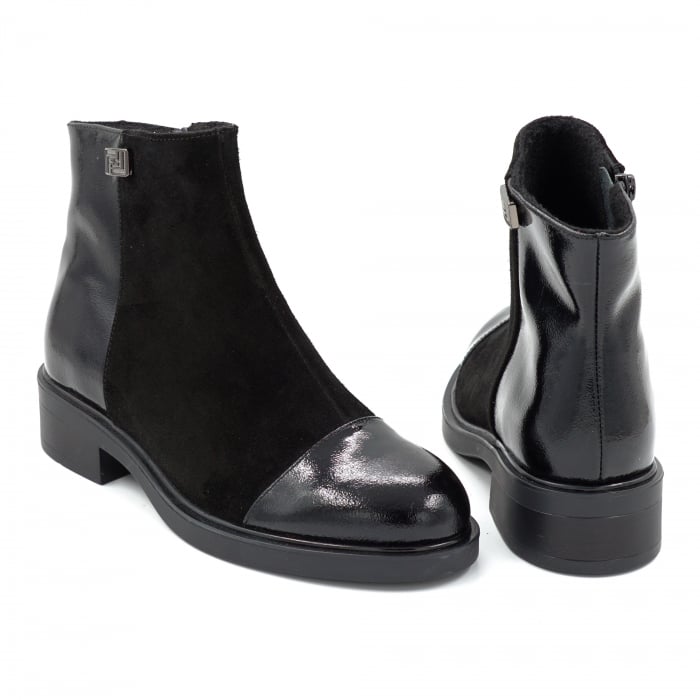 Ghete dama din piele naturala lacuita si intoarsa neagra cu varf rotund si talpa de 3 cm 79619-25 [5]