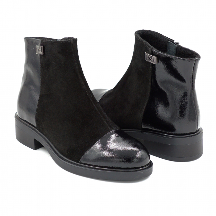Ghete dama din piele naturala lacuita si intoarsa neagra cu varf rotund si talpa de 3 cm 79619-25 [4]