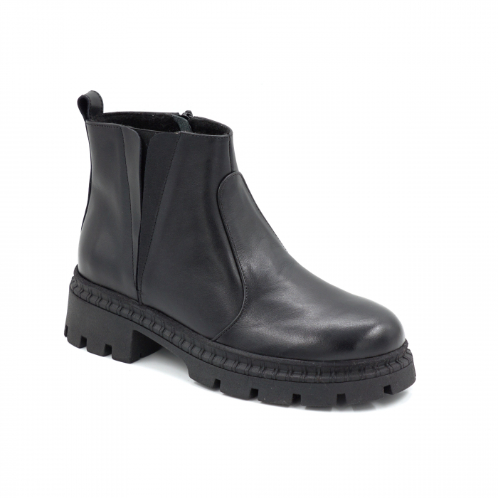 Ghete dama din piele naturala neagra cu varf rotund si talpa de 3 cm 73017-3-25 [2]