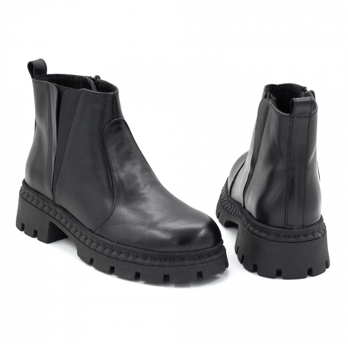 Ghete dama din piele naturala neagra cu varf rotund si talpa de 3 cm 73017-3-25 [5]