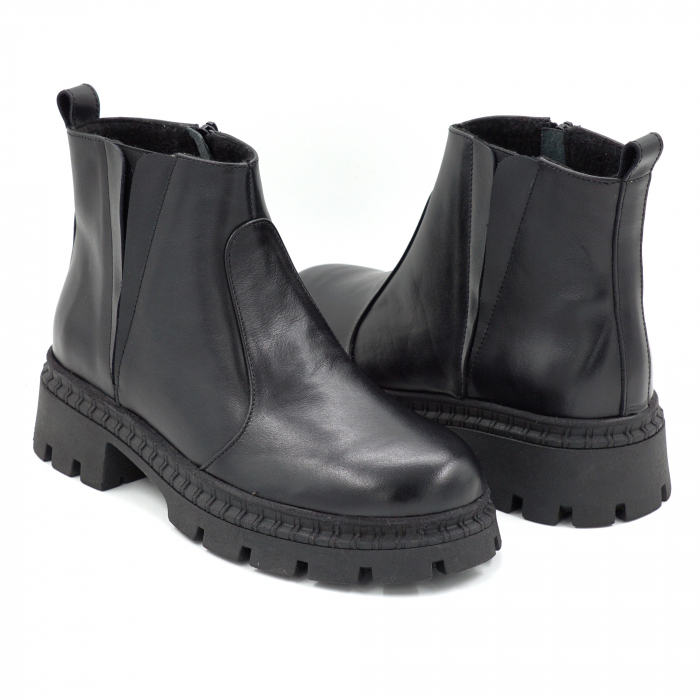 Ghete dama din piele naturala neagra cu varf rotund si talpa de 3 cm 73017-3-25 [4]