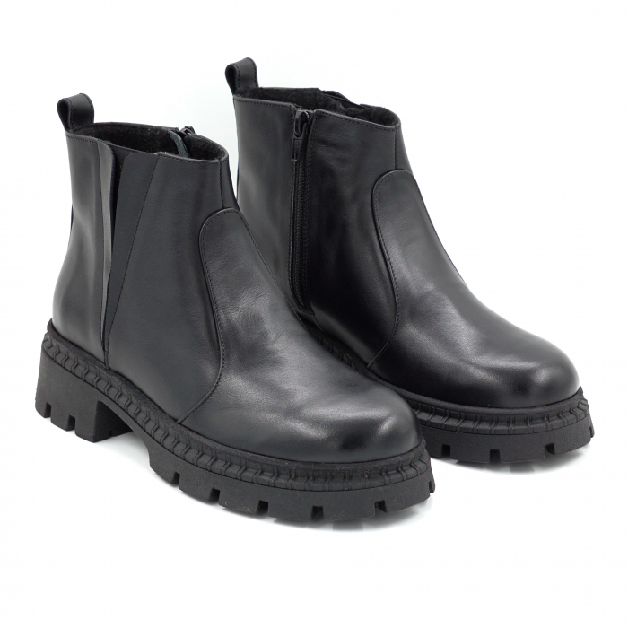 Ghete dama din piele naturala neagra cu varf rotund si talpa de 3 cm 73017-3-25 [3]