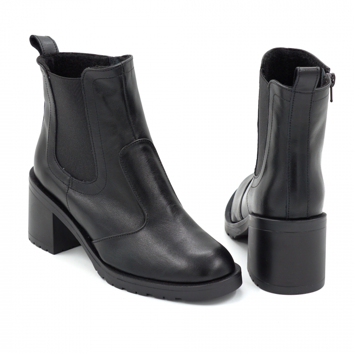 Ghete dama din piele naturala neagra cu varf rotund si toc de 6 cm 75319-25 [5]