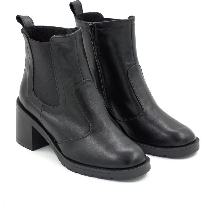 Ghete dama din piele naturala neagra cu varf rotund si toc de 6 cm 75319-25 [3]