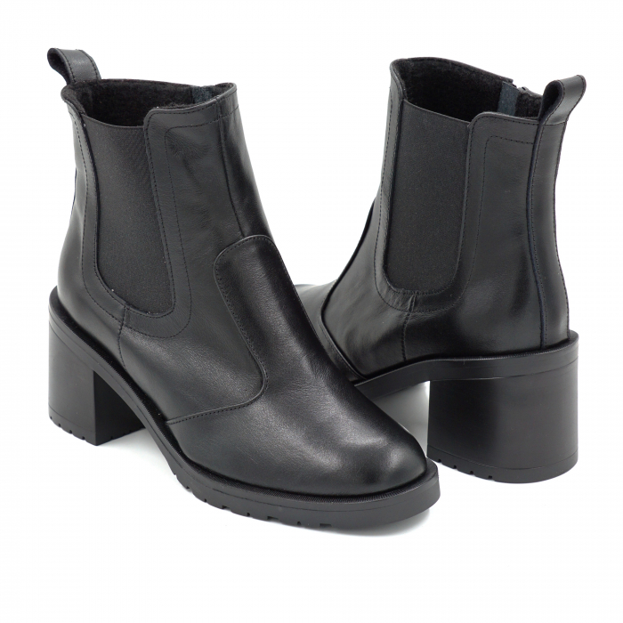 Ghete dama din piele naturala neagra cu varf rotund si toc de 6 cm 75319-25 [4]