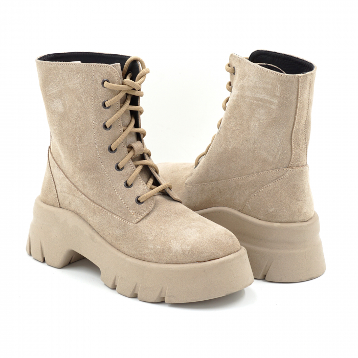 Ghete dama casual din piele naturala intoarsa bej cappucino cu varf rotund si talpa de 4 cm 73221-1-25 [4]