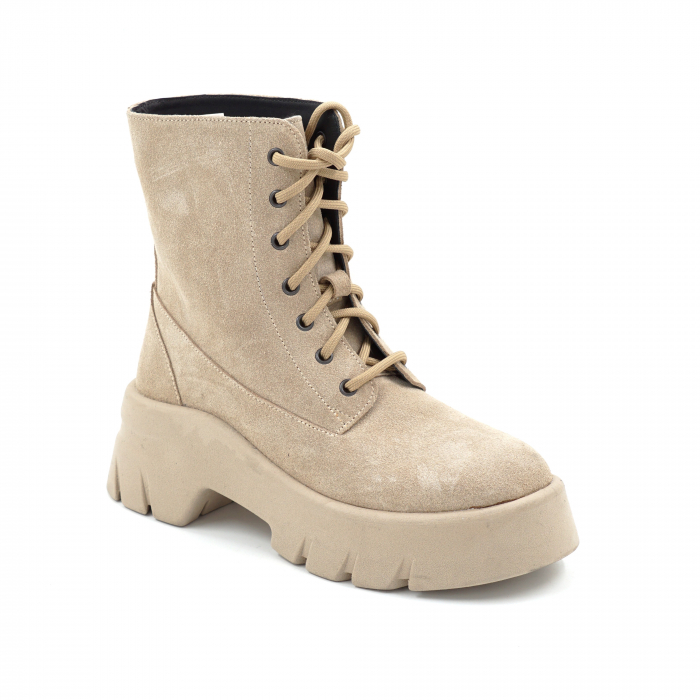 Ghete dama casual din piele naturala intoarsa bej cappucino cu varf rotund si talpa de 4 cm 73221-1-25 [2]