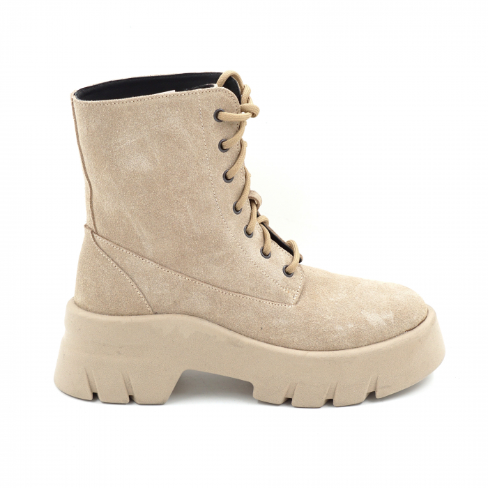Ghete dama casual din piele naturala intoarsa bej cappucino cu varf rotund si talpa de 4 cm 73221-1-25 [1]