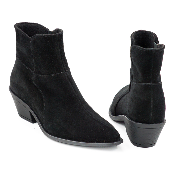 Ghete dama tip ciocate din piele naturala intoarsa neagra cu varf ascutit si toc de 4 cm 71725-2-26 [5]