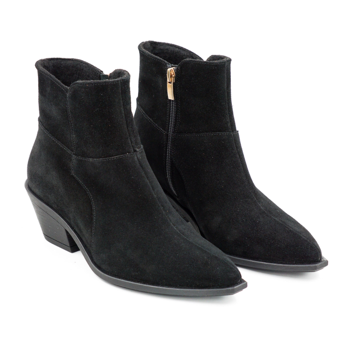 Ghete dama tip ciocate din piele naturala intoarsa neagra cu varf ascutit si toc de 4 cm 71725-2-26 [3]