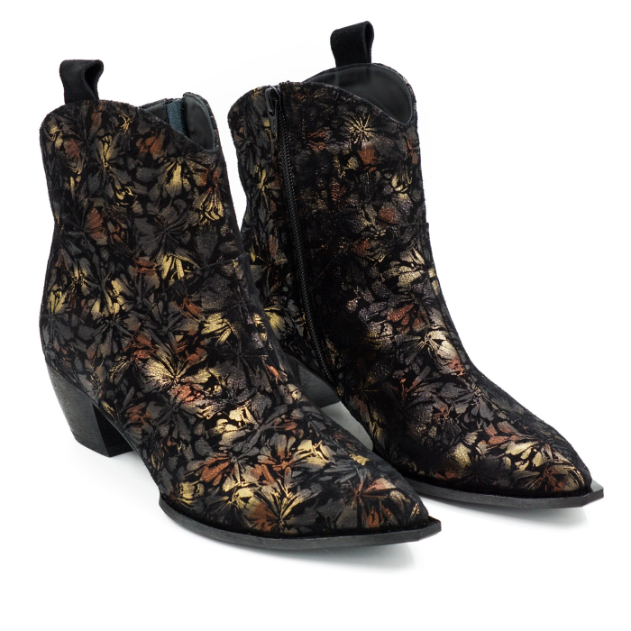Ghete dama tip ciocate din piele naturala neagra cu imprimeu cu varf ascutit si toc de 4 cm 70321-1-26 [3]