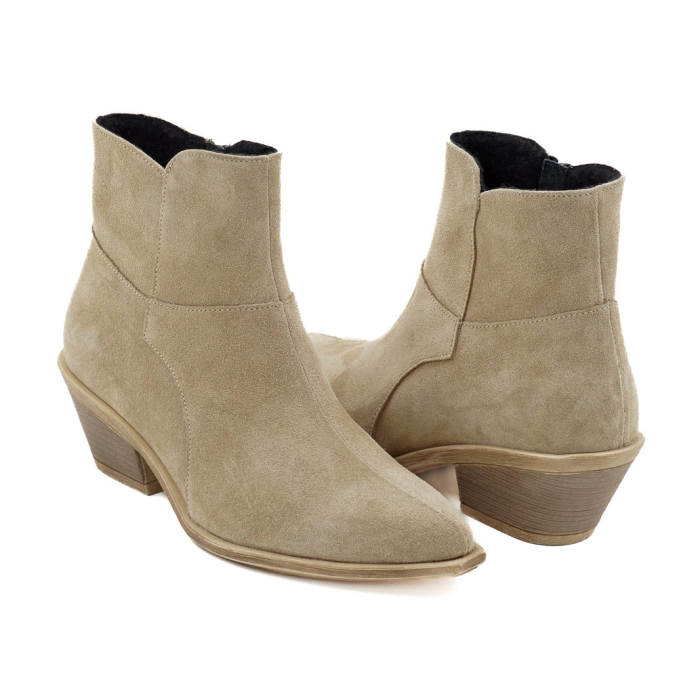Ghete dama tip ciocate din piele naturala intoarsa bej cappucino cu varf ascutit si toc de 4 cm 71725-26 [4]