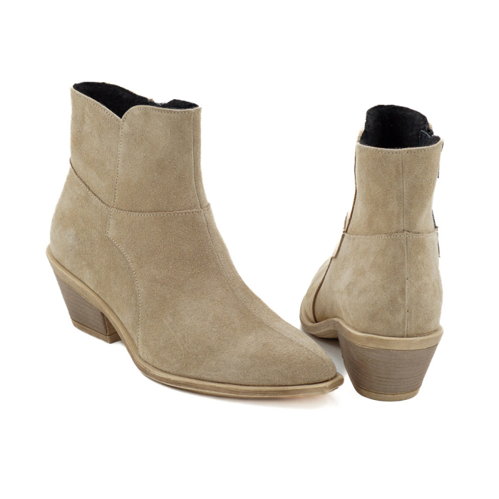 Ghete dama tip ciocate din piele naturala intoarsa bej cappucino cu varf ascutit si toc de 4 cm 71725-26 [5]