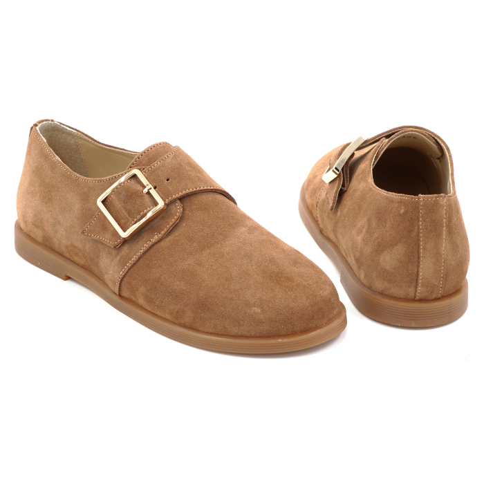 Pantofi dama tip barefoot din piele naturala intoarsa maro camel cu varf rotund si talpa de 1 cm 55424-1-25 [5]