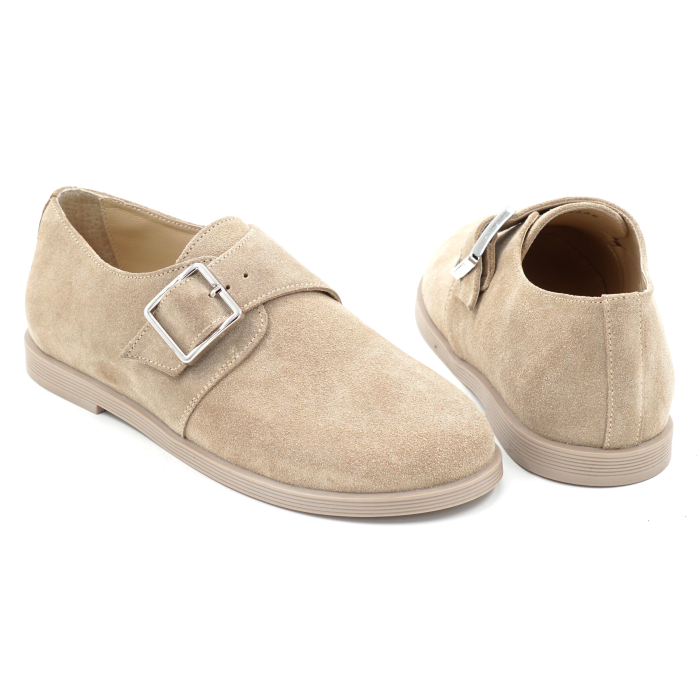 Pantofi dama tip barefoot din piele naturala intoarsa bej cappucino cu varf rotund si talpa de 1 cm 55424-3-25 [5]