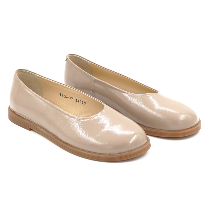 Pantofi dama barefoot tip balerini din piele naturala lacuita bej cappucino cu varf rotund si talpa de 1 cm 55825-25 [3]