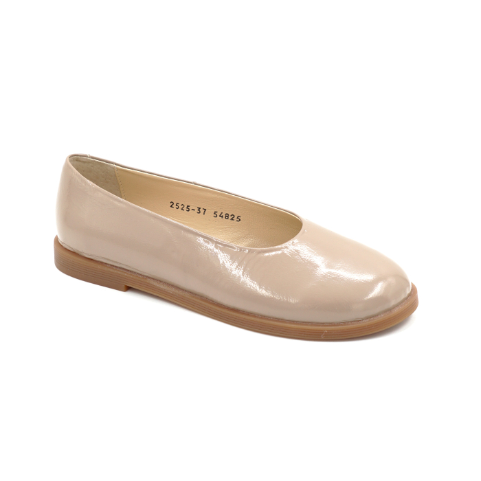 Pantofi dama barefoot tip balerini din piele naturala lacuita bej cappucino cu varf rotund si talpa de 1 cm 55825-25 [2]