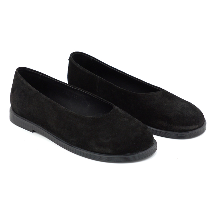 Pantofi dama barefoot tip balerini din piele naturala intoarsa neagra cu varf rotund si talpa de 1 cm 55825-3-25 [3]