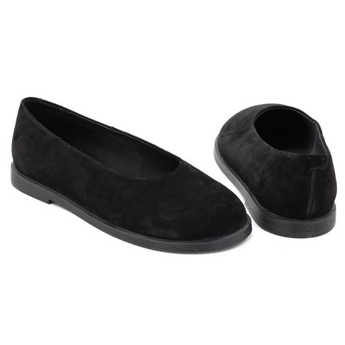 Pantofi dama barefoot tip balerini din piele naturala intoarsa neagra cu varf rotund si talpa de 1 cm 55825-3-25 [5]